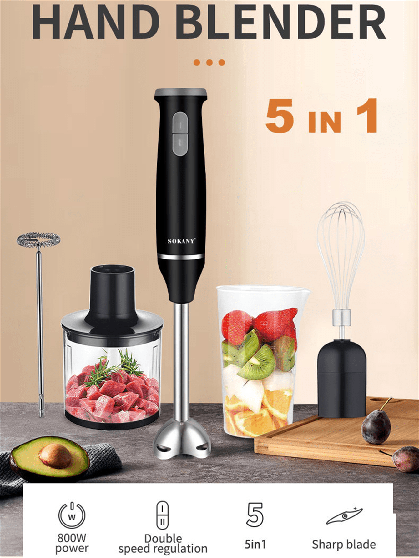 Baby Food Maker Blender - SOKANY 1714 Immersion Hand Blender, 2-Speed,